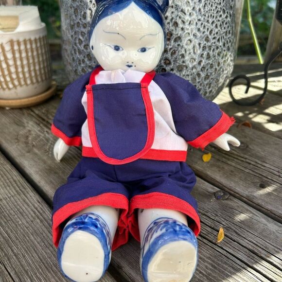 Vintage Chinese Asian Doll Blue & White Ceramic/Porcelain Boots Hands Head - Picture 13 of 16
